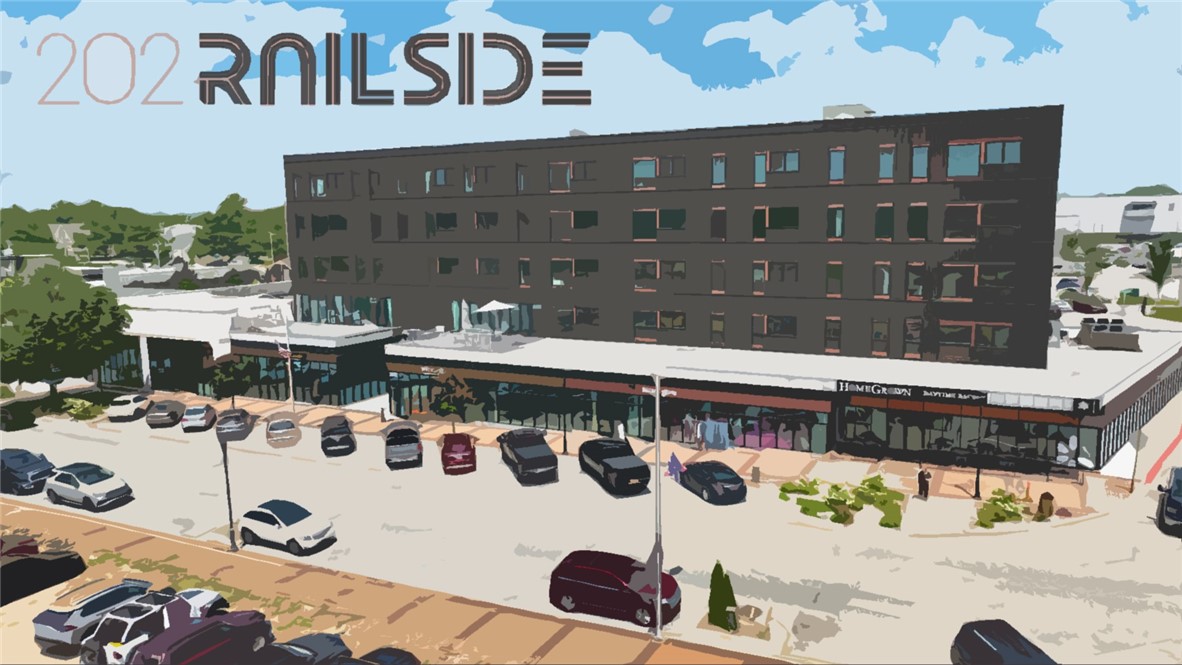 A unique opportunity to lease first floor end-cap space at 202 Railside in the middle downtown Springdale. Near several area attractions including the highly anticipated Market Center of the Ozarks, The Jones Center and Razorback Greenway trail system. Downtown Springdale has undergone a major revitalization with renovations on historical buildings, newly attractive local businesses such as Reign, Gaskins and Onyx Coffee, along with re-gentrification of surrounding parks, restaurants and trails. Downtown Springdale continues to impress visitors from near and far.
Located on the highly-visible corner of E Emma Avenue and Spring Street with co-tenants including Homegrown, Bella’s Gifts, The Cave Barbershop and newest tenant Kitakara and The Cave Barbershop. 202 Railside was constructed in 2021 with 21,500 square feet of commercial space and 55 apartments.