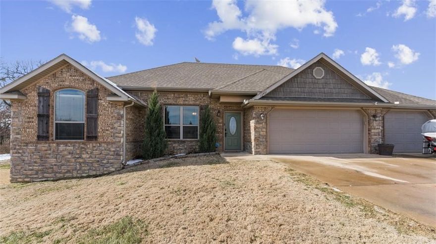 This immaculate 3 bedroom residence is the epitome of comfort and style. Nestled on a generous 1.33 acre lot and offers a perfect blend of tranquility and convenience. The house is on a corner lot at the end of the road so there is no traffic past the house.  This house is move in ready. It has a jetted garden tub and a separate shower in the primary bathroom. The house has a spit bedroom layout, vaulted ceiling, ceiling fans and walk in closets. The shop is 18' x 20' and 1.33 very usable flat land along with a storm shelter.  There is solar panels which feed back to the electric company so there is no need for big batteries.  Their electric bill nets $0.00 for the year.