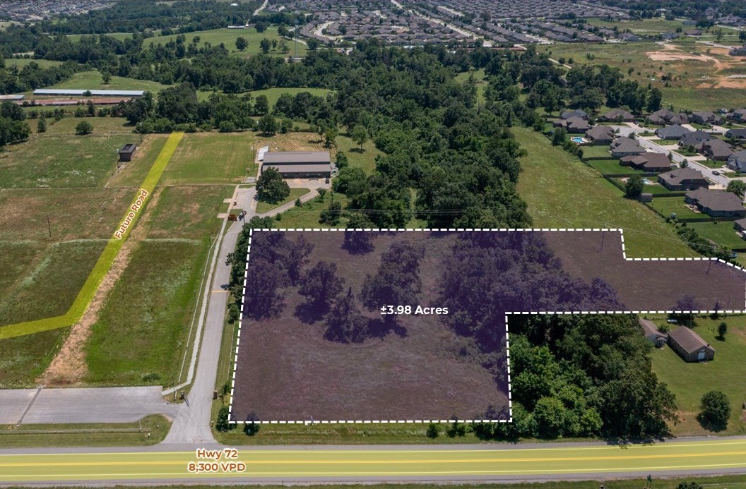 This property boasts a strategic location at a soft corner on Highway 72, with a planned future road that will connect directly to Downtown Centerton, enhancing its long-term accessibility and value. Offering excellent visibility, the site features direct frontage along Highway 72, which sees approximately 8,300 vehicles per day. The land is development-ready, with preliminary plans in place for sewer connections as well as drawings for leach fields and septic capacity, making it well-suited for restaurant or commercial development. Situated within a prominent growth corridor, the area is expected to evolve into a major commercial hub for North Centerton. Additionally, future street access will further strengthen connectivity to surrounding residential neighborhoods and local amenities, increasing the site’s overall appeal and utility.