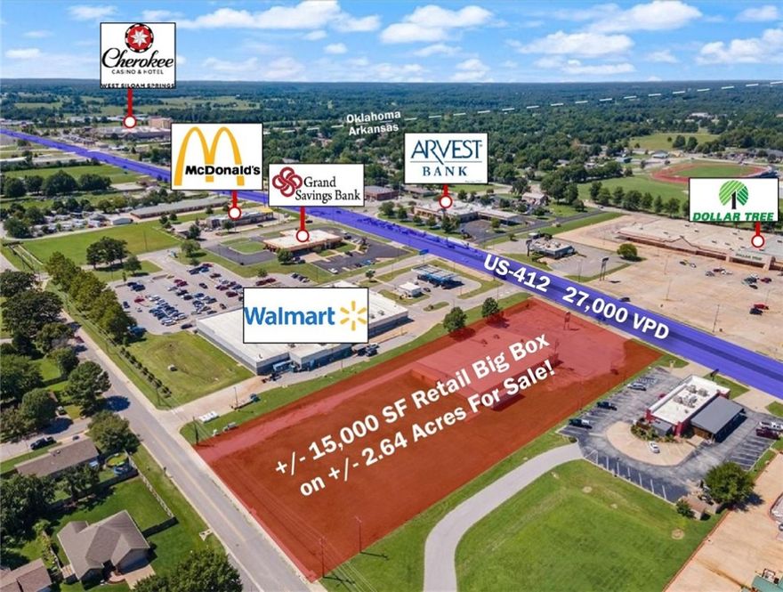 This is your opportunity to own a +/- 15,000 SF commercial building located in directly adjacent to Walmart Neighborhood Market. Currently home to Community Bowl, this versatile property has a multitude of uses including big-box retail, event centers, fitness facilities ect. Inside, you'll find a turnkey bowling alley, put-put course, public access ADA restrooms, and a conventional commercial kitchen equipped with a 3-compartment sink and 6' vent hood. Ceiling heights vary: 9'5" at the entrance and counter, 10'2" in the seating area for bowling, 9'9" on the bowling floor, 11' under the alley section, and the back area has 13' sidewalls and 17' ceilings. All furnishings/equipment are negotiable, allowing you to maintain it as a cash flowing entertainment venue. Positioned with exceptional road visibility onto US HWY-412 (27,000 VPD), this property is truly an opportunity to capitalize on the exceptionally busy Arkansas/Oklahoma border thoroughfare.