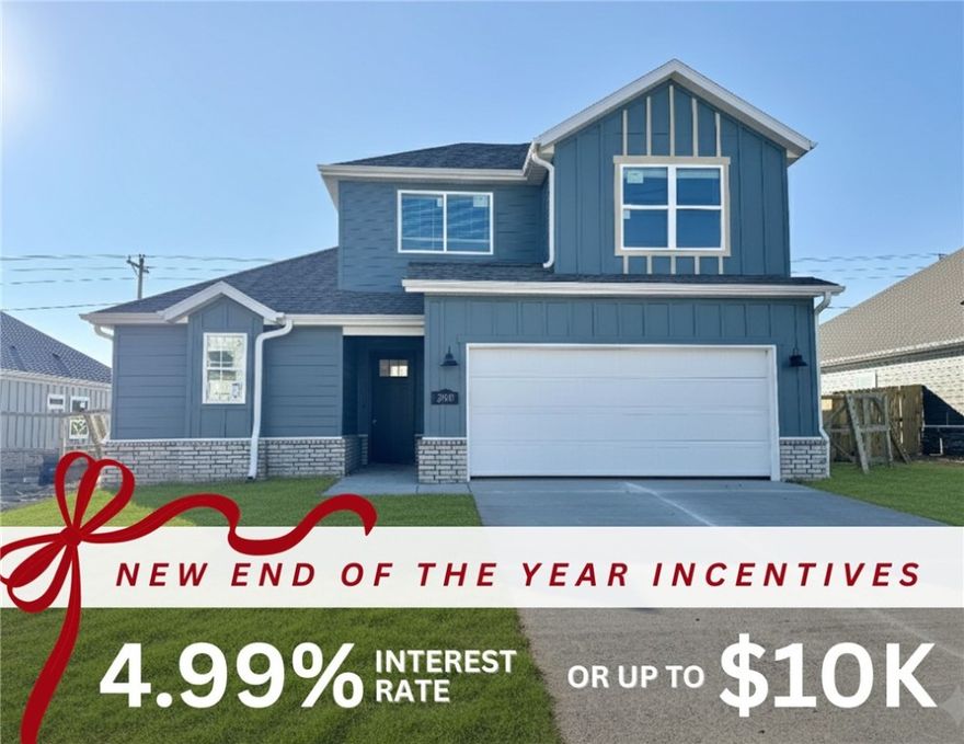 Fence, blinds and gutters included! Discover your dream home in the new neighborhood- Jacob's Crossing. Aiden plan with garage on the right and North facing! 9 ft ceilings, linear electric fireplace in the living room, LVP flooring throughout the main living areas and primary bedroom, quartz countertops and more. Chef's kitchen boasting frigidaire stainless steel appliances, gas range, pantry, quartz countertops, bar pull handles, tons of counter space and gorgeous backsplash. Luxurious primary bedroom features abundant natural light, while the spa-like primary bathroom offers a walk-in shower, double sinks, and spacious walk-in closets. Additional features include three large secondary bedrooms upstairs and a functional laundry room. Nestled on a generous lot with covered patio that overlooks the serene sodded, fully fenced backyard. Sturdy concrete siding! Model home located at 3631 Tranquility St- Lot 1.
