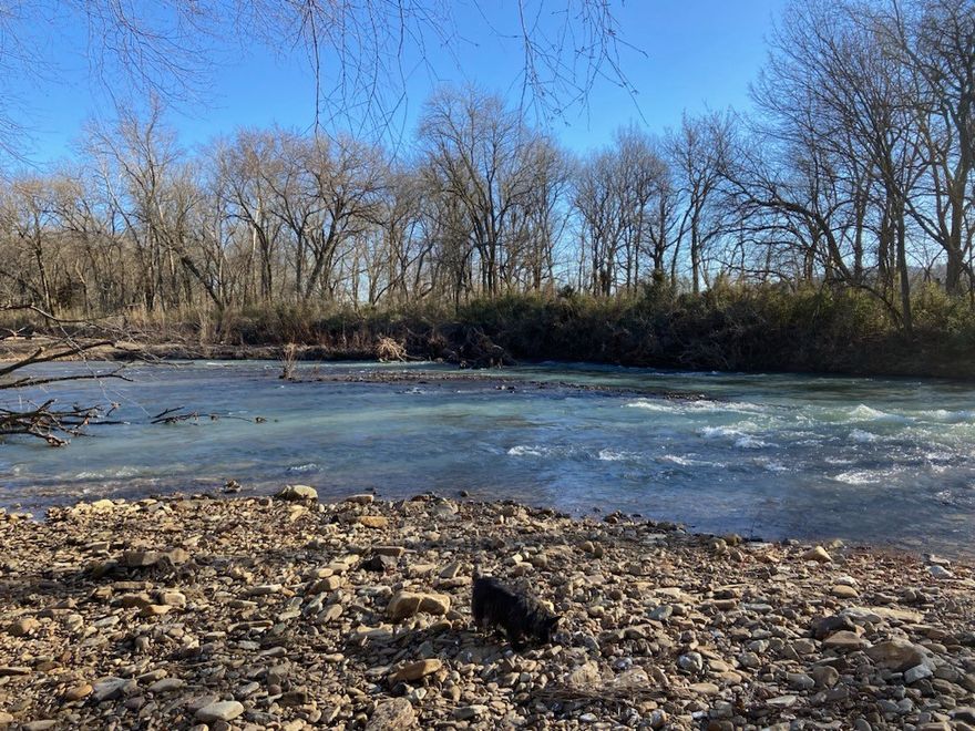 Sparkling home on 38.5 acres with a large shop and 2200+ feet of river frontage . New concrete patio with custom iron railing.