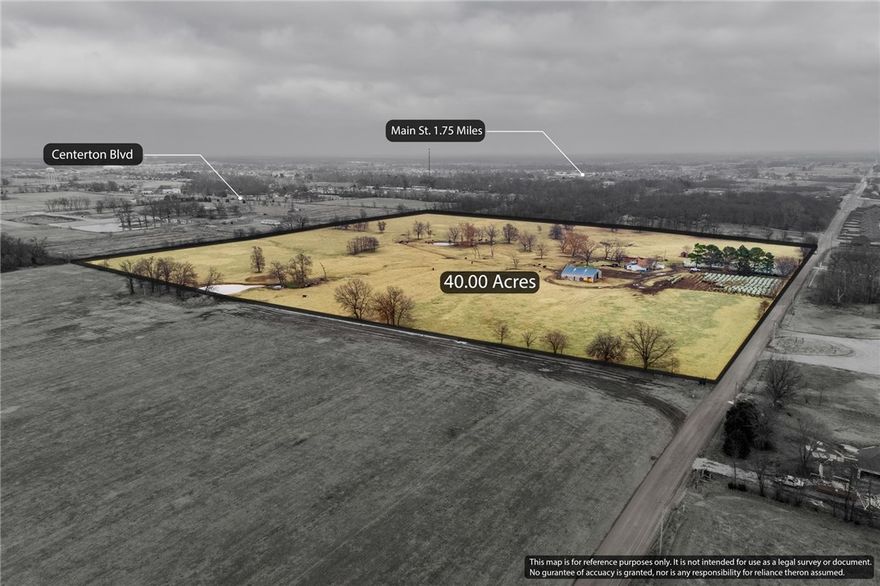 40 Acres on level land in the Bentonville School District! Less than 5 minutes away from the new Jr High School being built on 850 N Vaughn Road! Extremely close to Centerton, 13 mins to the Walmart home office and 13 mins to the Northwest Arkansas Regional Airport! Subdivision ready! Public sewer is in front of the adjoining property. Value is in the land, not the buildings on the property.