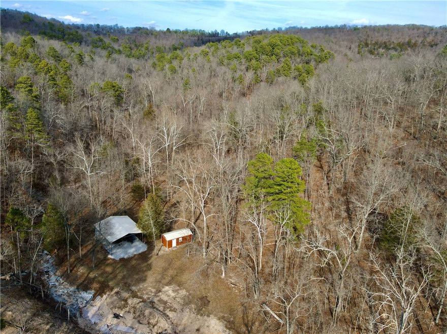 40+/- un-restricted and surveyed acres in the heart of the Ozarks, offering privacy, versatility, and unbeatable proximity to Beaver Lake. Located just 1/4 mile from pavement, this property provides easy access while maintaining a peaceful, secluded setting. A prime level build site with electric at the road captures amazing views, creating the perfect backdrop for your dream home or cabin retreat. The land showcases amazing topography with level valleys, sloped hillsides, and flat mature timber mountain tops. The property lends itself to excellent usability for trails, recreation, or additional building areas. A scenic creek winds through the property, enhancing both beauty and wildlife appeal. Deer and turkey are abundant, making this an outstanding recreational or hunting getaway. Improvements include a spacious 30x35 metal shed, along with an 11x24 storage building featuring a roll-up door for added convenience. 2 minutes from Beaver Lake and Big Clifty Boat Ramp, 18+/- minutes from Eureka Springs