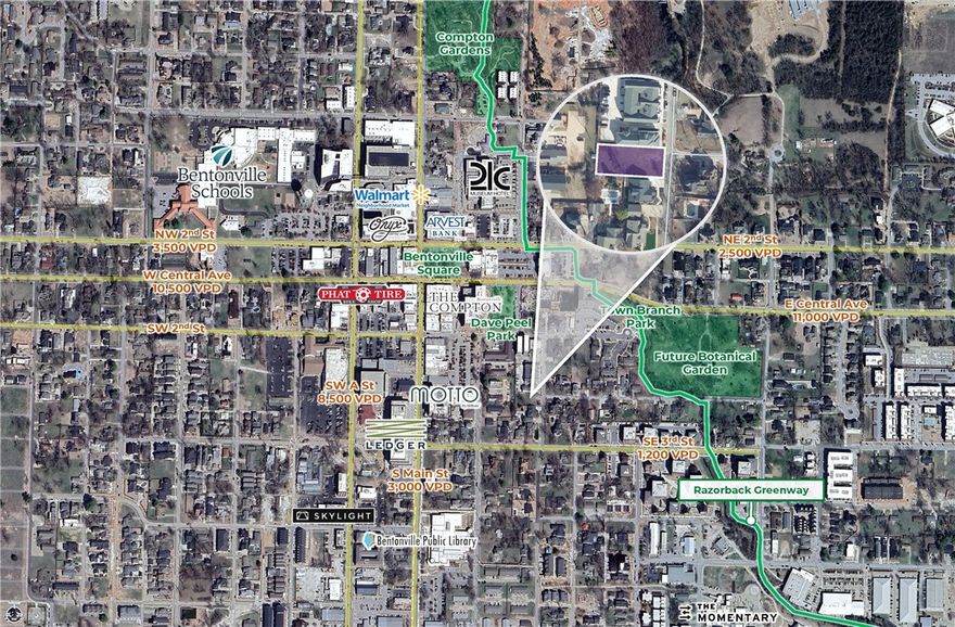Exceptional opportunity to own a vacant lot in the heart of downtown Bentonville, that offers the option to build your dream home or potential development. This highly desirable location is just blocks from the Razorback Greenway Trail, Town Branch Park, Dave Peel Park, and the Bentonville Square. Enjoy the convenience of being within walking distance to renowned restaurants, boutique shops, and local attractions.  This property offers the ideal setting for those seeking to invest in one of Northwest Arkansas’s most vibrant and walkable communities. Zoned D-E (Downtown Edge) with a future land use designation of City Center, this property presents an excellent development opportunity for increased residential density.