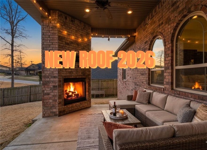 NEW ROOF 2026!! 4-bedroom, 2-bath home, zoned for the top rated Bentonville Schools. With an expansive open-concept floor plan, the heart of the home is a chef-inspired kitchen featuring a massive social island, premium appliances (including a 2021 dishwasher), and an oversized walk-in pantry with storage capacity that truly impresses. The interior shines with brand-new carpet (2026) and a fresh, neutral palette throughout. Major high-ticket updates provide ultimate peace of mind, including fully replaced ductwork (2025) for peak HVAC efficiency and climate control. A versatile bonus room offers the perfect footprint for a dedicated home office, gym, or game/playroom. Whether hosting summer BBQs or enjoying a quiet evening, the covered patio and outdoor fireplace create a serene year-round retreat. Situated in a prime location with professional landscaping and a floored attic for maximum storage, this home is perfect!
