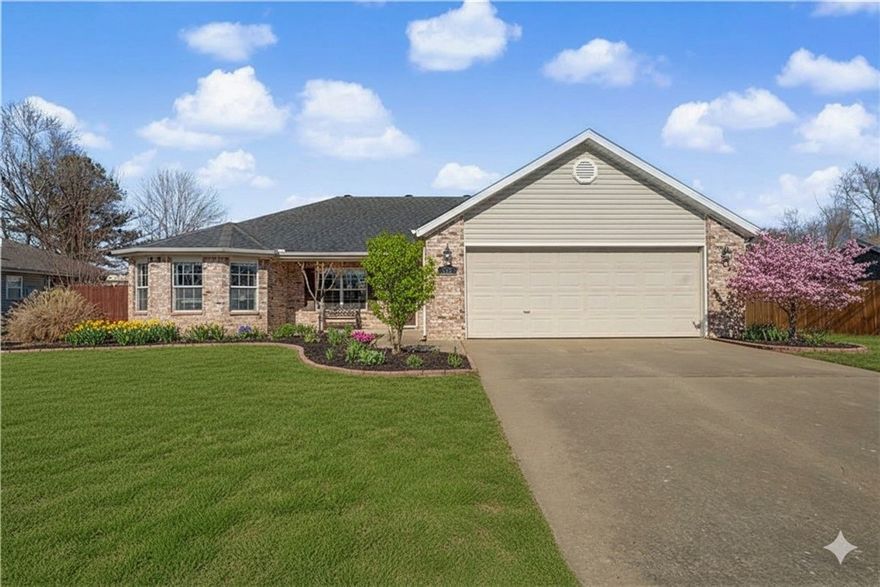 Discover the perfect blend of comfort and convenience in this well maintained 3 bdrm, split-floor-plan brick home. Enjoy large  bedrooms and walk-in closets.  Step outside to a large, fully fenced backyard that overlooks serene, picturesque farmland, complete with a covered porch and patio ideal for outdoor entertaining. This home is move-in ready with a full gutter system, a 2016 AC unit, and two included storage buildings (12x10 and 7x7) for all your lawn equipment and toys. Parking is never an issue thanks to the extended driveway, offering plenty of space for family and guests. Located in a prime area that offers the unique benefit of school choice between the Fayetteville and Elkins school districts, you are just minutes away from the University of Arkansas, downtown shopping, and local entertainment. Don’t miss your chance to own this peaceful retreat with city conveniences!