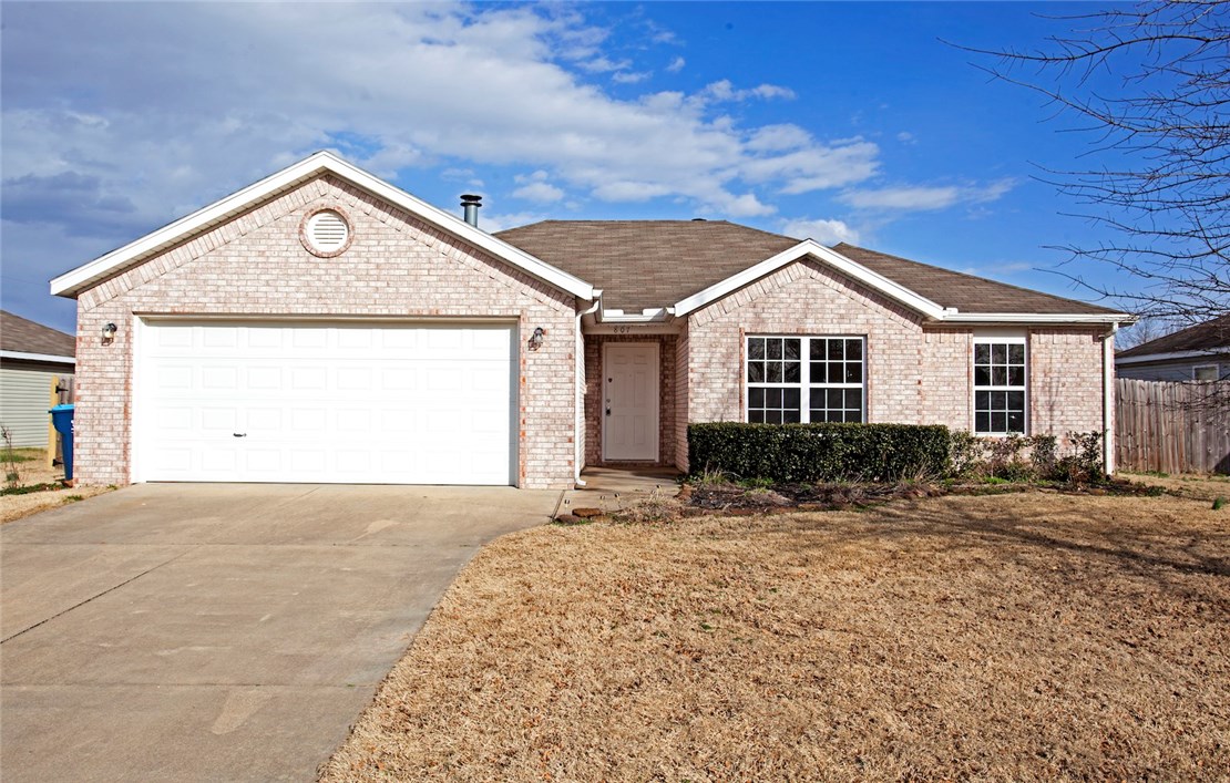 Great home on the west side of Bentonville. This 3 bedroom 2 bath home has fresh paint, laminate hardwood flooring thru main living area, wood burning fire place in living room, master bath has double vanity. Washer/dryer and refrigerator included. Fenced back yard.