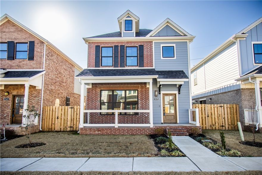 Welcome to this beautifully designed new 4-bedroom, 3.5-bath home that perfectly balances modern sophistication with farmhouse charm. The open-concept layout highlights the spacious living, kitchen, and dining areas, with soaring ceilings and abundant natural light. The primary suite is conveniently located on the main floor for ease and privacy, while the upstairs features a versatile loft space, perfect for a home office, media room, or playroom. Designed with convenience in mind, this home includes laundry hook-ups on both levels to simplify your daily routines. Step outside to enjoy a cozy front porch and a private side fenced yard, ideal for entertaining or relaxing. A 2-car garage provides ample storage, and the home is just steps away from a neighborhood park and playground. Located close to schools, shopping, dining, and major highways, this home is perfectly situated for convenience and comfort. Virtual tour is of similar home for illustrative purposes only. Actual construction and finishes may vary.