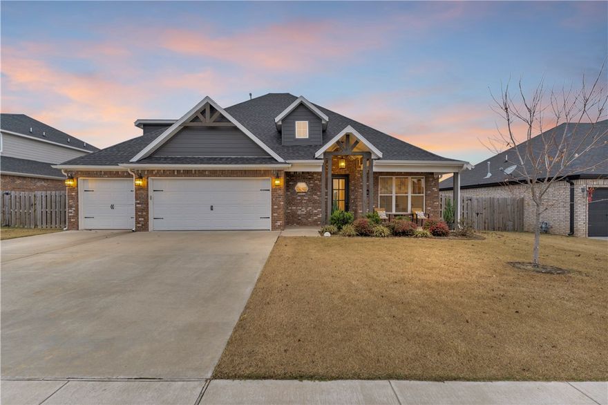 Like new, this home is conveniently located across the street from Pea Ridge High School, with easy access to all of Northwest Arkansas. It features four bedrooms and two full bathrooms, a powder room with many details, and a guest half bathroom, The wide entryway with an open stair railing and built-in bench welcomes guests and leads to a spacious, open living area. The open kitchen with a large island makes entertaining easy. A large pantry, walk-in closets, soft-close cabinets, and a covered patio are just a few of the many extras.