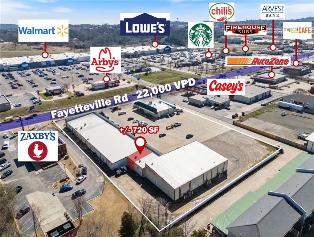 This +/- 720SF of prime office/retail space in Van Buren offers a premier location directly across from the Walmart Supercenter, ensuring maximum visibility. Featuring a showroom floor or reception area, 3 private offices (one could be a conference room) or storage rooms, 1 private restroom, and large showcase windows that provide ample natural listing, this space is designed for a variety of retail or service-based businesses. Located within the bustling Cedar Creek Shopping Center, home to established tenants like T-Mobile, Little Caesars, and La Fiesta Restaurant, the property benefits from a diverse customer base. With ample parking for employees and visitors, as well as excellent signage opportunities above the suite and on the monument sign, businesses can easily attract attention. Positioned on Fayetteville Rd., which see approx. 22,000 VPD, this space offers exceptional exposure and is surrounded by national retailers such as Walmart, Lowe's, Casey's General Store, Verizon, Starbucks, and more!