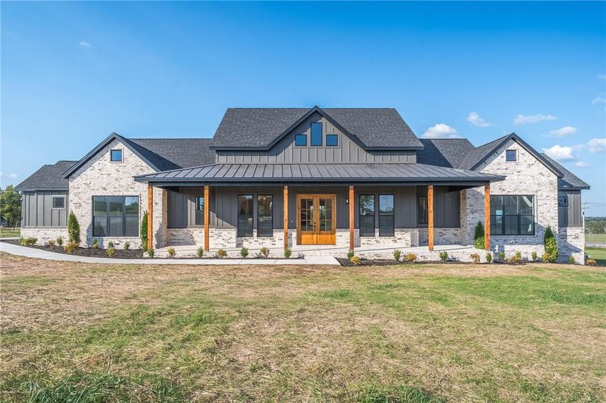 Less than 25 minutes from Springdale or Fayetteville. Welcome to Whitetail Estates! This beautiful new construction home offers 2930 square feet of well-designed living space, featuring a dining room, office/flex room, four bedrooms, three and a half bathrooms and three outdoor patios. The heart of the home features tall ceilings with accent wood beams giving warmth to the space along with the natural light that comes from the large sliding glass doors inviting you to step outside and enjoy the views from the back patio. The kitchen boast ample amount of storage with custom cabinetry throughout, a large island, double oven, gas range, pot filler, and hidden walk-in pantry! The primary suite includes dual vanities, relaxing soaking tub, large tiled shower, and a spacious closet. Two bedroom are connected by a jack and jill bathroom with detailed finishes in every corner. The fourth bedroom is great for guest with its own full bath, large walk-in closet and private patio! Come see this show stopper before its gone!