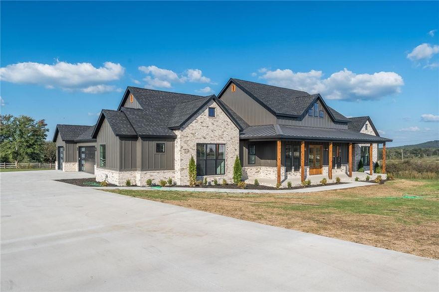 Less than 25 minutes from Springdale or Fayetteville. Welcome to Whitetail Estates! This beautiful new construction home offers 2930 square feet of well-designed living space, featuring a dining room, office/flex room, four bedrooms, three and a half bathrooms and three outdoor patios. The heart of the home features tall ceilings with accent wood beams giving warmth to the space along with the natural light that comes from the large sliding glass doors inviting you to step outside and enjoy the views from the back patio. The kitchen boast ample amount of storage with custom cabinetry throughout, a large island, double oven, gas range, pot filler, and hidden walk-in pantry! The primary suite includes dual vanities, relaxing soaking tub, large tiled shower, and a spacious closet. Two bedroom are connected by a jack and jill bathroom with detailed finishes in every corner. The fourth bedroom is great for guest with its own full bath, large walk-in closet and private patio! Come see this show stopper before its gone!