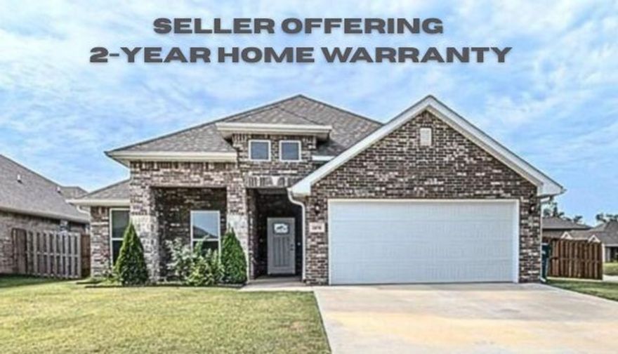 Welcome to this thoughtfully designed 1993sf 3-bedroom, 2-bath nearly-new construction home. The split floor plan features an open concept spacious living area flooded w/ natural light & corner gas fireplace. The pristine kitchen, complete w/ a gas stove, has a large pantry & ample counter space. The primary suite w/ double vanities is privately located & includes a walk-in closet directly connected to the laundry room for convenience. Two secondary bedrooms are set off the generous foyer w/ a cozy seating nook, creating a welcoming & functional layout. Situated on a large .24-acre corner lot, the expansive backyard boasts a covered patio overlooking a blueberry bush, cherry, plum & peach trees, all enclosed by a wood privacy fence. The two-car garage includes a unique kitchenette w/ a 4-burner gas cooktop, exterior-vented hood, & sink, ideal for entertaining. Seller is offering a 2-year Home Warranty. Located near Centerton Middle & High School, w/ quick access to shopping, dining, parks, & Hwy 72.