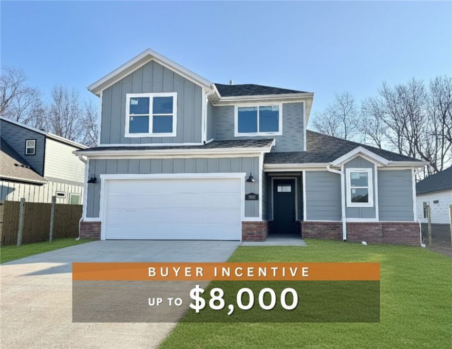 Fence, blinds and gutters included! Discover your dream home in the new neighborhood- Jacob's Crossing. Aiden plan with garage on the left and West facing! 9 ft ceilings, linear electric fireplace in the living room, LVP flooring throughout the main living areas and primary bedroom, quartz countertops and more. Chef's kitchen boasting frigidaire stainless steel appliances, gas range, pantry, quartz countertops, bar pull handles, tons of counter space and gorgeous backsplash. Luxurious primary bedroom features abundant natural light, while the spa-like primary bathroom offers a walk-in shower, double sinks, and spacious walk-in closets. Additional features include three large secondary bedrooms upstairs and a functional laundry room. Nestled on a generous lot with covered patio that overlooks the serene sodded, fully fenced backyard. Sturdy concrete siding! Model home located at 3631 Tranquility St- Lot 1.