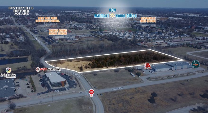 - Zoning allows for multifamily and/or commercial 
- 0.6 miles to the new Walmart campus 
- 1.8 miles to downtown Bentonville
- Utilities available
- Level lot ready for development
- Easy access to S. Walton Blvd & I-49
- C-2 Zoning
- Adjacent 5 acre parcel to the north is a protected nature preserve.