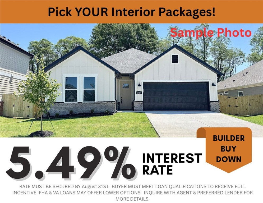 Fence, blinds and gutters included! Discover your dream home in the new neighborhood- Jacob's Crossing. Caden plan with 1 level, garage on the left & West facing! Select your interior selections/packages! 13 ft ceilings in the living and dining, linear electric fireplace, LVP flooring throughout the main living areas & primary bedroom, quartz countertops & more. Chef's kitchen boasting frigidaire stainless steel appliances, gas range, pantry, quartz countertops, bar pull handles, large island & gorgeous backsplash. Luxurious primary bedroom features abundant natural light, while the spa-like primary bathroom offers a walk-in shower, double sinks, tub & spacious walk-in closets. Additional features include two large secondary bedrooms & a functional laundry room. Nestled on a generous lot with covered patio that overlooks the serene sodded, fully fenced backyard, creating an exceptional living experience. Sturdy concrete siding! Model home located at 3631 Tranquility St- Lot 1.