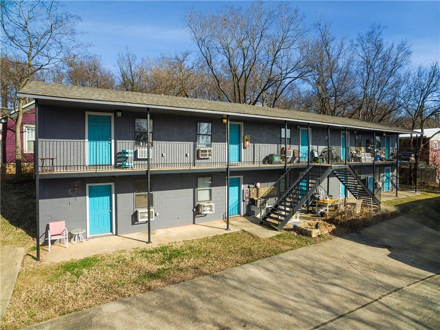 Ten studio apartments located 2 blocks from the Fayetteville Historic Square. Each unit is approximately 330 Sq ft, each with a complete kitchen, including a full-size fridge, stove, and sink. Full bathroom & closet. Prime location near the new arts corridor, Fayetteville Square, Fayetteville Public Library, Dickson Street, NWA Greenway, Razorback bus stops, and many of Fayetteville's most beloved locally-owned shops, restaurants, and coffee shops. Access from Archibald Yell, S. Block St, and S. Church Ave