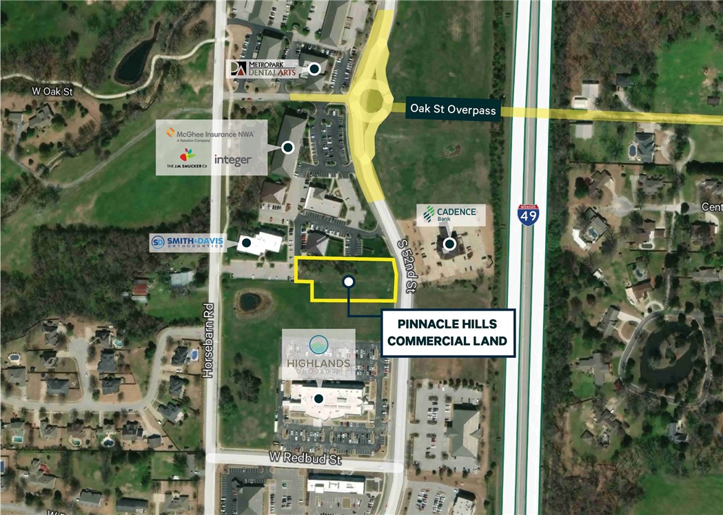 Pinnacle Hills Commercial Land offers a prime development opportunity in Rogers, AR. Conveniently situated in an established office and medical hub, this 1.38-acre parcel boasts high visibility with over 24,000 vehicles passing daily. The property is surrounded by top amenities including Walmart AMP, Top Golf, and Pinnacle Hills Promenade, making it an ideal location for various commercial ventures. Quick access to I-49 ensures excellent connectivity and ease of commute.