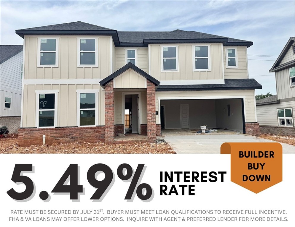 5.49% INTEREST RATE/BUILDER BUY DOWN & fence, blinds and gutters included! Discover your dream home in the sought-after Osage Hills neighborhood. Delta plan with garage on the right and East facing! 9 ft ceilings, linear electric fireplace in the living room, LVP flooring throughout the main living areas and primary bedroom, quartz countertops and more. Chef's kitchen boasting frigidaire stainless steel appliances, gas range, pantry, quartz countertops, bar pull handles, large island and gorgeous backsplash. Luxurious primary bedroom features abundant natural light, while the spa-like primary bathroom offers a walk-in shower, tub, double sinks, and spacious walk-in closets. Additional features include a study on the main level, two large secondary bedrooms upstairs and a separate laundry room. Nestled on a generous lot with covered patio that overlooks the serene sodded, fully fenced backyard. Sturdy concrete siding & brick! Model home located at 6008 SW Coywolf St- Lot 122.
