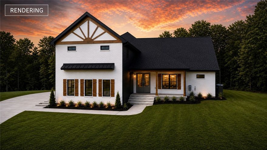 Experience luxury on 1-acre in North Rogers! This all-brick new home offers the perfect canvas for your dream lifestyle, with room for a shop and pool. The sprawling floor plan features 4 bedrooms, each with a private en-suite bath, plus 2 powder rooms for guests. The gourmet kitchen is a showstopper, featuring a massive 4x10 waterfall quartz island with wireless pop-up chargers, custom cabinetry, a gas range, and a walk-in pantry. Relax in the living room under soaring vaulted ceilings or retreat to the primary suite, which offers outdoor access and a spa-like bath with a freestanding tub, dual-head shower, and an expansive closet connected to the laundry. Upstairs, discover a 24x23 multipurpose bonus room and a dedicated 24x13 office. Enjoy outdoor living on the 33x16 covered patio. High-end finishes include wood flooring, a 984 sq ft 3-car garage, a tankless water heater, and fiber internet. Offering a $25000 builder credit for closing costs, and up to $5000 credit with preferred lender.