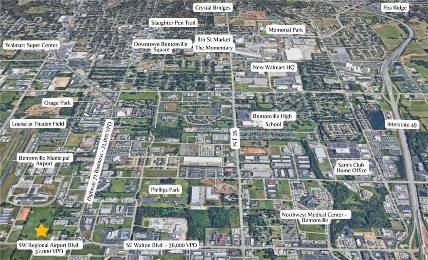 Prime development opportunity on 14.60 AC of land with over 300 ft of road frontage and over 30,000 traffic count per day! Great opportunity for a commercial development with an even better location, close to I-49, Downtown Bentonville, New Wal Mart HQ, business district, hospital, trails and parks!