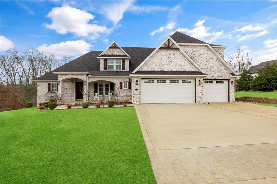 So much to offer in one Versailles home! LIKE NEW. Open floor plan with 6 bedrooms, 4 full and 2 half baths. (Be sure to see the outdoor bathroom.) 3 of the bedrooms on the main level. Formal room with double doors could be dining room or office. Vaulted living room, beautiful woodwork, ceiling beams, wood inset ceilings inside and out, gorgeous wood floors. 2nd Laundry room in one primary suite closet. Two primary closets with dressers built in. 8' doors, tiled secondary bathtub surrounds. Quartz, granite and marble counter tops, pot filler, pull out spice racks, island prep sink, cabinets to the ceiling with lighted display doors at the top. AMAZING primary laundry and drop zones. Oversized and deep garage. SO MUCH STORAGE! Lot goes way beyond the fence. Outdoor: grill, beverage fridge and fireplace. Firepit just off of the covered patio. No way to mention all of the assets and upgrades in this home!