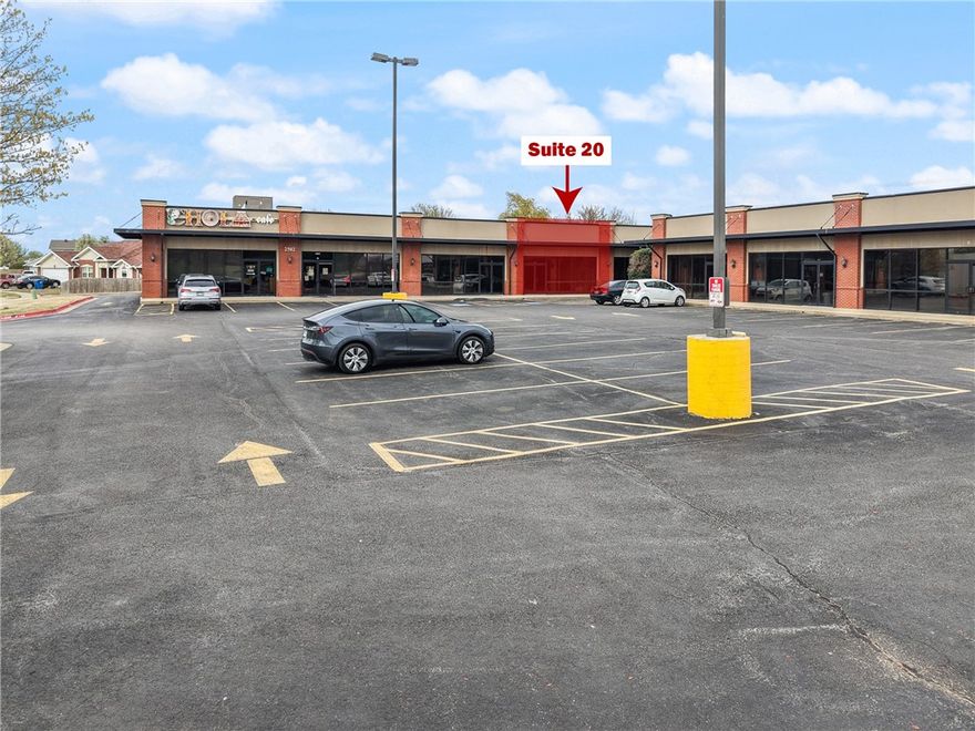 +/- 1,250 SF of prime office space available for lease just off SW 14th St in Bentonville, offering an
excellent location for businesses looking to establish a presence in a high-traffic area. Positioned in the
back building, this suite features a welcoming reception area, 3 offices, one of which could be a conference room, an open space with a sink that can be used as a kitchenette or patient/client waiting area, and a private restroom. The property sits on the "going home" side of SW 14th St., which sees approx. 35,000 VPD, ensuring maximum visibility and accessibility. Additionally, it is conveniently located less than a mile from the Centerton Walmart Neighborhood Market, making it an ideal spot for retail, office, or service-oriented businesses.