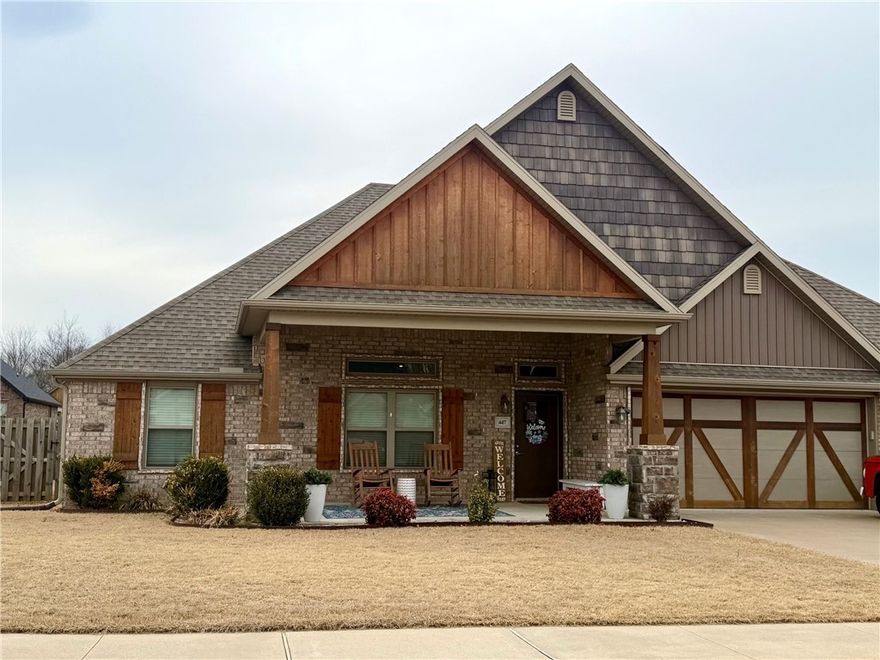 Built in 2021, this beautifully maintained 2024 SF home offers 3 BR, 2 BA in a split open concept floor plan. The heart of the home features granite countertops, an eat-in bar, and a cozy gas log fireplace - perfect for everyday living and entertaining. The primary suite is thoughtfully designed with direct access to the laundry room which includes extra storage, built-in cubbies and great functionality. The spacious 3-car garage is equipped with metal shop cabinets and keyless entry. Additional amenities of this lovely home are lots of storage space/closets, and landscaping. Outside, enjoy a privacy fenced backyard complete with 8x10 storage shed. Located in a quiet small cul-de-sac neighborhood, this home is conveniently close to schools, shopping and more.