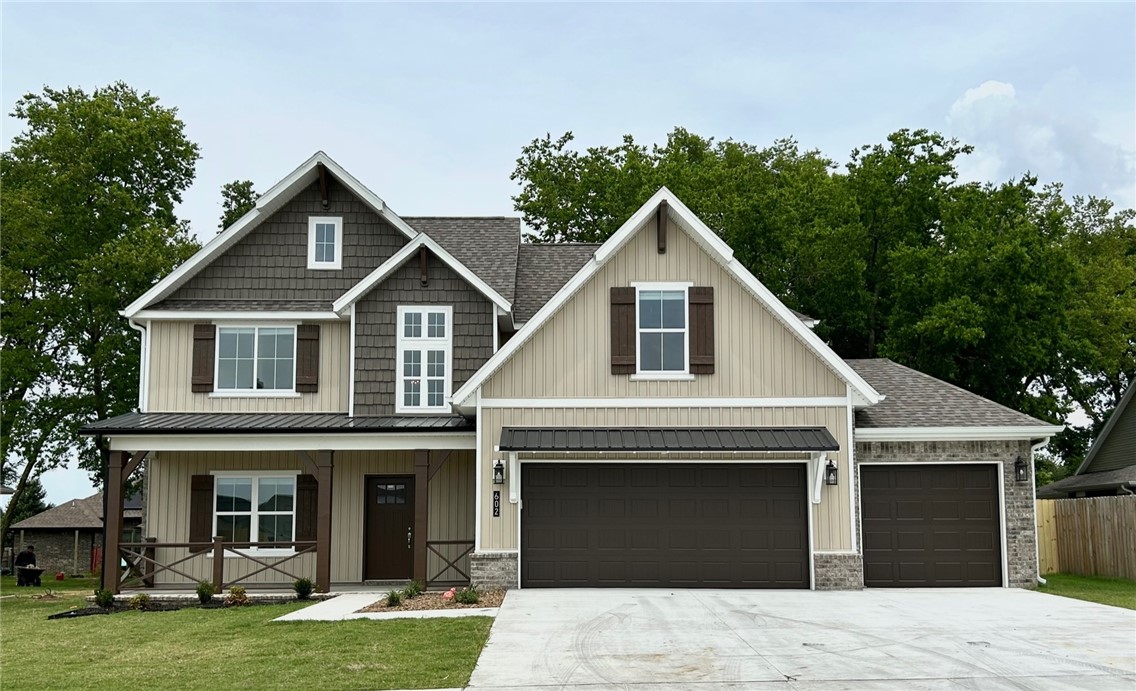 Come out and see this Beautiful New Construction home in the highly sought after Snyder Grove Subdivision. This home offers so much and will not disappoint with its Open Floor plan you can entertain and cook at the same time. The kitchen has custom painted cabinets with stained island, upgraded trending Fantasy Brown countertops, soft close cabinetry & duel trash built-in. Walk in Pantry has appliance stack. The living area has an electric fireplace that you can enjoy year round with a stained hand scraped mantle. Primary bedroom is large, but wait until you see the duel head tiled shower adjacent in the bath! Upstairs are 3 bedrooms or 2 with a bonus room for the kids to hangout. One of the bedrooms has its own attached bath! Great for guests or as a second primary bedroom. The back yard is a selling feature of the home, gorgeous and has trees something you don't find in new subdivisions. 3 Car Garage. Blinds, Gutters, Fence & Full Sod complete this home, Hurry ,Agent is related to the seller.