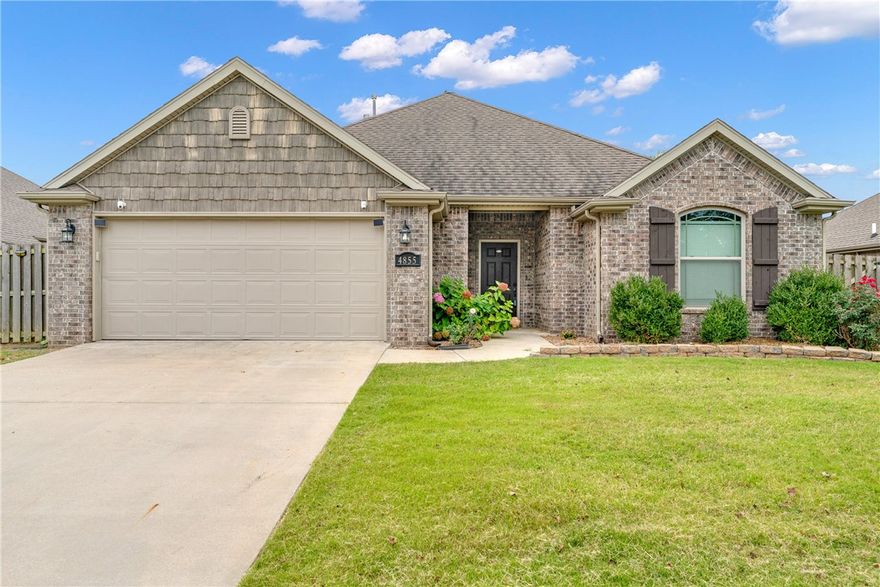 Located in one of west Fayetteville’s most desirable neighborhoods, this inviting 3-bedroom, 2-bath home built by Riverwood Homes blends modern comfort with unbeatable convenience. Open concept design blends bright living and dining areas, with a charming gas-log fireplace adding both warmth and style. A sleek granite kitchen with stainless appliances and generous counter space makes cooking and entertaining effortless, with the washer, dryer and refrigerator included for added ease and value. The primary suite offers a private retreat with dual vanities, jetted tub, separate shower and generous walk-in closet. Perfectly positioned for convenience, this home offers easy access to schools, parks, and nearby trails. University of Arkansas is just minutes away, and scenic greenways and open spaces invite outdoor enjoyment right from your doorstep. Quick connections to major routes make commuting effortless and leave more time to enjoy everything Fayetteville has to offer.