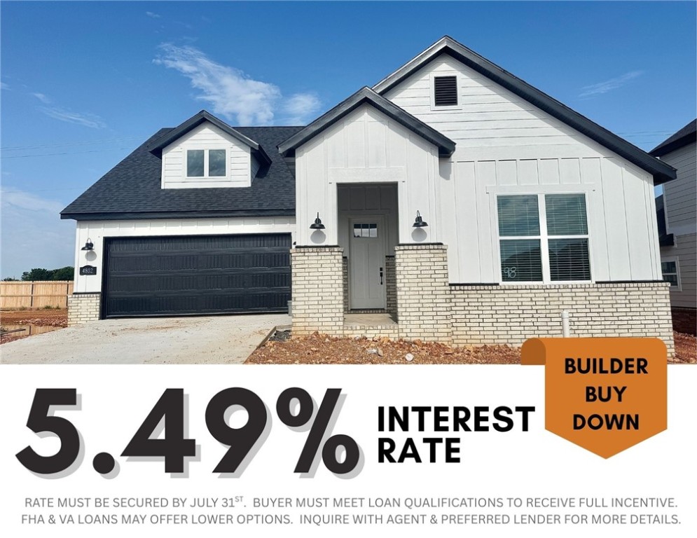 5.49% INTEREST RATE/BUILDER BUY DOWN & fence, blinds and gutters included! Discover your dream home in the sought-after Osage Hills neighborhood. Emmet plan with garage on the left and East facing! 9 ft ceilings, linear electric fireplace in the living room, LVP flooring throughout the main living areas and primary bedroom, quartz countertops and more. Chef's kitchen boasting frigidaire stainless steel appliances, gas range, pantry, quartz countertops, bar pull handles and large island, all complemented by gorgeous backsplash. Luxurious primary bedroom features abundant natural light, while the spa-like primary bathroom offers a walk-in shower, tub, double sinks, and spacious walk-in closets. Additional features include a secondary bedroom downstairs, two large bedrooms upstairs and a separate laundry room. Nestled on a generous lot with covered patio that overlooks the serene sodded, fully fenced backyard. Sturdy concrete siding & brick! Model home located at 6008 SW Coywolf St- Lot 122.