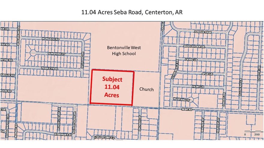 Developer's dream south of Bentonville West High School. 11.04 acres of land ready for your project. All utilities available. Approximately 764'x630' gently rolling topography. See attachments for deed restrictions and other information.