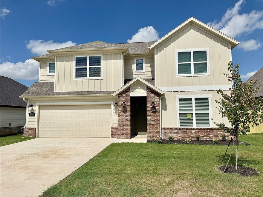 Fence, blinds and gutters included! Discover your dream home in the new neighborhood- Jacob's Crossing. Murphy plan with garage on the left and East facing! 9ft ceilings, linear electric fireplace, LVP flooring throughout the main areas and primary bedroom, quartz countertops and more. Chef's kitchen boasting frigidaire stainless steel appliances, gas range, pantry, quartz countertops, bar pull handles, large island and gorgeous backsplash. Luxurious primary bedroom features abundant natural light, while the spa-like primary bathroom offers a walk-in shower, tub, double sinks and spacious walk-in closets. Additional features include a formal dining/study, three large secondary bedrooms upstairs and a functional laundry room. Nestled on a generous lot with covered patio that overlooks the serene sodded, fully fenced backyard. Sturdy concrete siding! Model home located at 3631 Tranquility St- Lot 1.