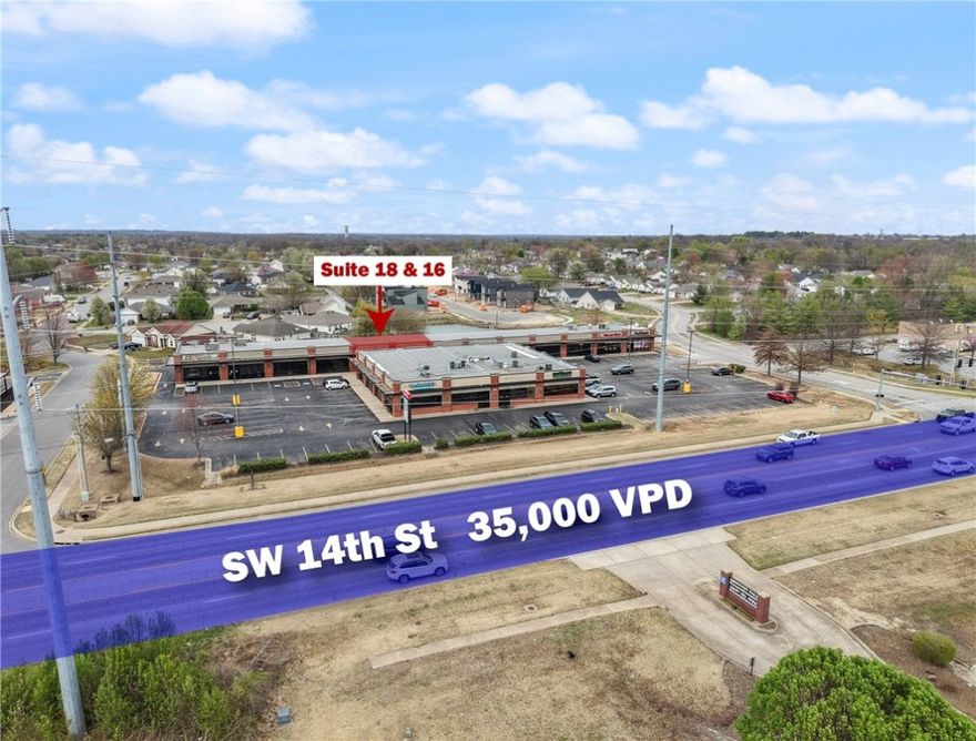 +/- 1,250 to 2,500 SF of prime commercial space available for lease just off SW 14th St in Bentonville, offering an excellent location for businesses looking to establish a presence in a high-traffic area. Positioned in the back building, this suite is currently in shell condition, providing a blank slate for customization to meet the needs of the future tenant. The landlord will white box the space and build at least one ADA bathroom for a qualified tenant. The property sits on the "going home" side of SW 14th St., which sees approx. 35,000 VPD, ensuring maximum visibility and accessibility. Additionally, it is conveniently located less than a mile from the Centerton Walmart Neighborhood Market, making it an ideal spot for retail, office, or service-oriented businesses. Space can be divided into two suites if a small space is needed. It can also be combined with suites 8-14 and 20-22 if a larger space is needed.