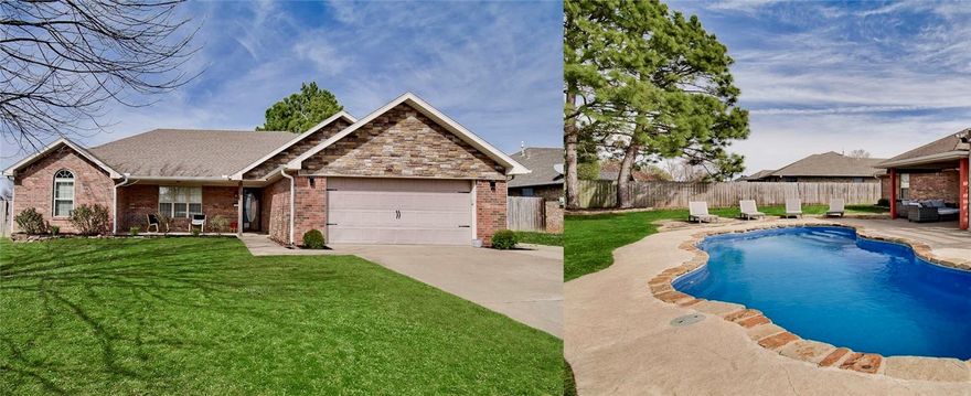 Location, lifestyle, and convenience come together just minutes from I-49, Pleasant Grove Road, Pinnacle, and the Walmart AMP in one of Northwest Arkansas’s most desirable and rapidly growing areas. Move-in ready and designed for everyday living and entertaining, this home offers a spacious layout with a large living area that flows into an updated eat-in kitchen with bar seating and modern finishes. Backyard is ready for spring and summer with an in-ground pool, full privacy fence, mature pine trees, and plenty of space for kids, pets, and gatherings. Covered front and back porches extend your living space outdoors. Walk-in closets provide excellent storage, and the extended front parking area allows for multiple vehicles, guests, or RV parking. 10x16 storage building (160 sq ft) adds even more flexibility. Homes with this combination of features, space, and location rarely come available.