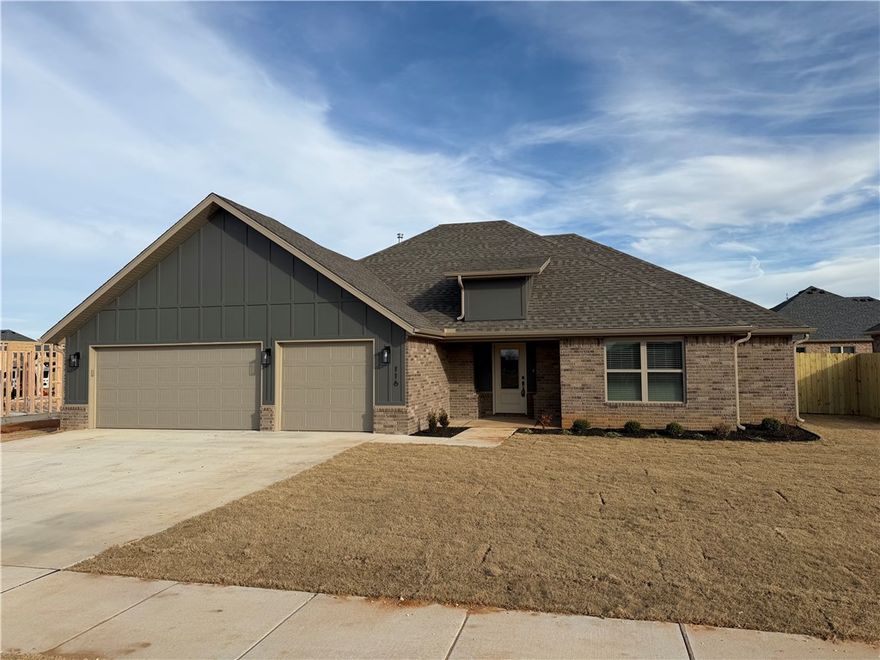 Stunning brand new construction offering 3 bedrooms, 2 baths, and a 3 car garage. Thoughtfully designed with upscale finishes throughout. The large living room with a gas log fireplace provides an inviting space for both everyday living and entertaining. The kitchen features beautiful white cabinetry with soft-close doors and drawers and 3cm countertops. The private primary suite is a true retreat, highlighted by a spa-inspired bathroom with a fully tiled walk-in shower and a separate soaking tub. Built with energy efficiency in mind including solar decking on the roof and perimeter insulation on the foundation. This home comes complete with blinds, gutters, and a fully fenced yard for added comfort and peace of mind. Ideally located just minutes from the city park and its many amenities.