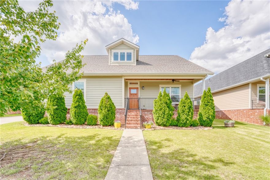 Nestled in an adorable cottage-style neighborhood, this charming 3 bedroom home is ideally located less than 10 min from the new Walmart HQ.  It is .5 miles from the Greenway (w/ direct access coming soon) & convenient access to both Rogers & Bentonville.  Enjoy peaceful mornings on the large covered front porch or relax out back on the covered patio overlooking a professionally landscaped, fenced yard with custom stone walkway. Irrigation/sprinker system that covers the entire yard.  Inside, you’ll find an open style kitchen with a gas range, walk-in pantry, and island.  The primary suite boasts a walk-in closet, spa tub, and built-in vanity. Complete with a two-car garage, this home is as practical as it is picturesque.  Schedule a showing today.