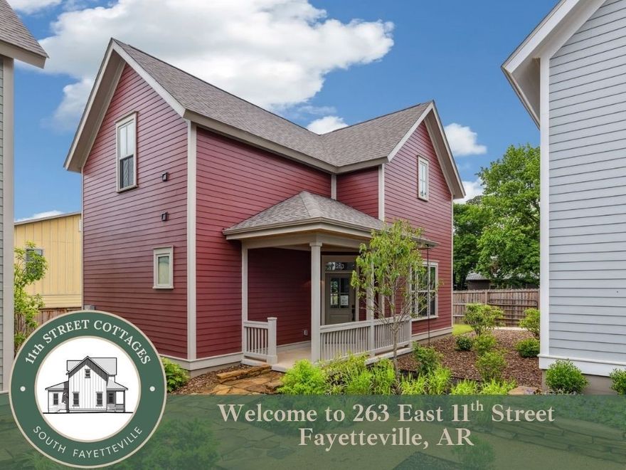 Just two blocks from the Greenway Trail, this quiet walkable neighborhood puts you steps from Fayetteville’s best restaurants, shops, parks, and arts. Inside, enjoy airy living spaces with tall ceilings, abundant light, and a sleek open-concept kitchen with generous prep space and island seating. Thoughtfully designed primary suites on both levels, large walk-in closets, and spa-like baths make daily living effortless. Finished with high-end cabinetry, designer lighting, and Energy Star certified systems, every detail supports efficiency, comfort, and healthy indoor air. Spend evenings on your private courtyard or relax on the front porch overlooking the community garden—a perfect blend of connection and retreat. Each home includes dedicated parking.  Discover the luxurious simplicity of life at 11th Street Cottages - where sustainability feels like home.