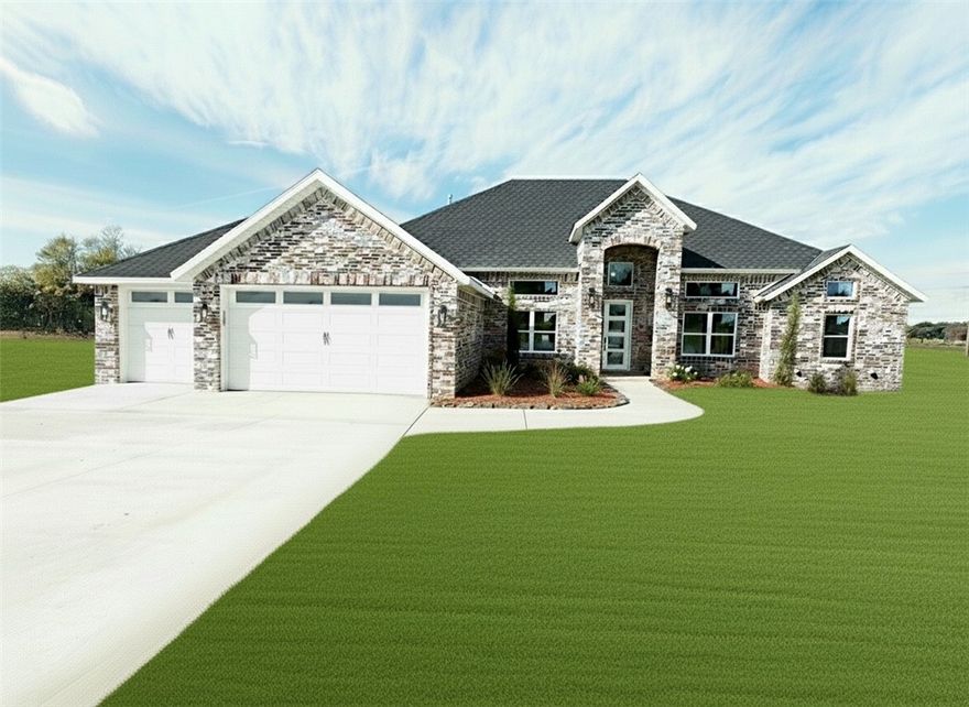 Welcome to The Reserve at Serenity Ridge! This stunning one-level home features an open floor plan with 5 bedrooms and 3.5 bathrooms. The gourmet kitchen includes double ovens, quartz countertops, and custom cabinetry. The spacious primary suite offers a large walk-in closet, double vanity, and dual shower heads. Beautiful finishes throughout, plus a covered patio with a fireplace for outdoor entertaining. Located in a great spot in Lowell, with easy access to I-49, Bentonville, Rogers, and top-rated schools. The seller is offering $15,000 towards concessions. Estimated completion date is mid December. Taxes are based on land only.