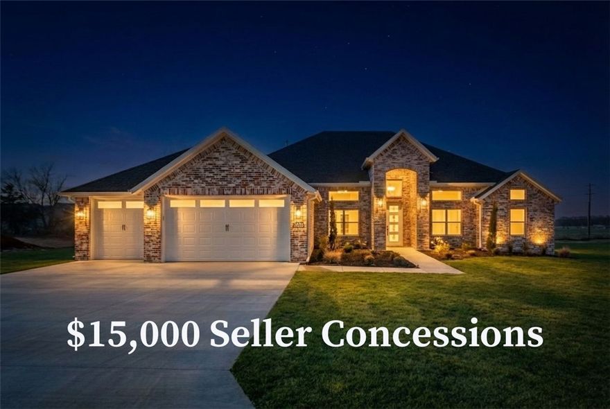 Welcome to The Reserve at Serenity Ridge! This stunning one-level home features an open floor plan with 5 bedrooms and 3.5 bathrooms. The gourmet kitchen includes double ovens, quartz countertops, and custom cabinetry. The spacious primary suite offers a large walk-in closet, double vanity, and dual shower heads. Beautiful finishes throughout, plus a covered patio with a fireplace for outdoor entertaining. Located in a great spot in Lowell, with easy access to I-49, Bentonville, Rogers, and top-rated schools. The seller is offering $15,000 towards concessions. Estimated completion date is mid December. Taxes are based on land only.