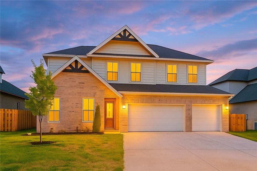 Step into style with the Hibiscus plan—4 beds, 3 baths, and a layout that blends luxury with everyday function. Main level features a spacious primary suite + guest bed/bath. Upstairs offers 2 more beds + full bath. The kitchen stuns with quartz countertops, custom cabinets, SS appliances, and eat-in dining. Open-concept living with LVP flooring and designer lighting. Located in a growing community with Phase 2 amenities coming soon: pond, trails, pool, and clubhouse. Minutes to XNA and under 20 mins to Downtown Bentonville. East-facing home. Taxes based on lot value. Move-in ready and easy to show—schedule your tour today! Some images have been virtually staged to show potential use of space.