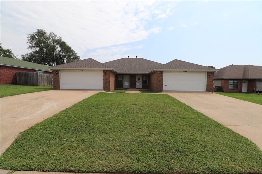 2,776+/- Sq Ft full brick duplex in an incredible Fayetteville location right off Wedington and close to U of A. This well maintained property includes 3 beds, 2 baths, 2 car garages on each side. These units offer large living rooms, lots of kitchen cabinets, decks off the main bedrooms, 6ft privacy fenced yards, and a newer roof.