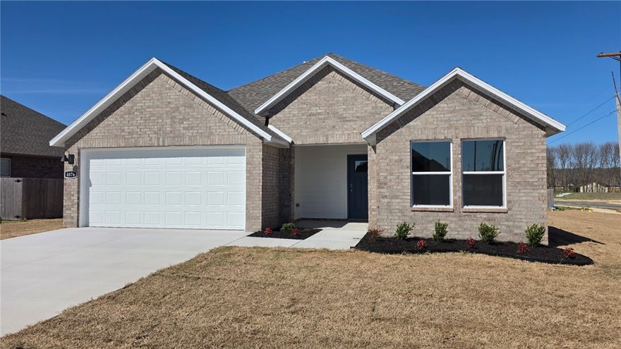 Sold before print! The Delightful Denton plan has 3 bedrooms, 2 bathrooms! Hylton Place is located close to the C.L. "Charlie" and Willie George Park that consists of walking trails, a dog park, splash pad, ball fields, and tennis courts with access to the Don Tyson Parkway. There is a grand combination dining room, kitchen, & living room. This kitchen offers an oversized island bar with quartz countertops, stainless steel appliances, and a large kitchen island with a sink that faces the living room. The living room is perfect for entertainment and will have a cozy electric fireplace. Split floor plan with Private main bedroom toward back of home features a spacious en-suite bathroom, complete with double vanity sink with quartz counters, walk-in closet, and walk-in shower. Luxury Vinyl plank flooring throughout! This home exterior will have 4 sides brick with Hardie® siding per plan! Covered patio and a landscape package. Tankless hot water heater and more! Parcel number and Taxes TBD.