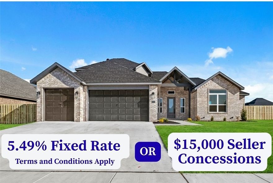 5.49% fixed rate (Terms and Conditions Apply) or $15,000 seller concessions. Step into the Walker Plan, a thoughtfully designed 2-story home offering 4 bedrooms and 3 bathrooms. The open floor plan creates a warm, inviting atmosphere, with a spacious eat-in kitchen ideal for everyday living and entertaining. The primary suite is a private retreat, featuring a tiled shower, double vanity sinks, and his-and-her closets for ample storage. Additional bedrooms provide space for family, guests, or a home office. Enjoy outdoor living on the covered patio with a cozy fireplace—perfect for gatherings or quiet evenings. A fenced backyard, 3-car garage, gutters, and blinds add even more convenience and value. This brand-new home blends comfort, style, and functionality, making it the perfect place to call your own. Taxes are based on land only. Additionally, incentives from other preferred lenders are available.