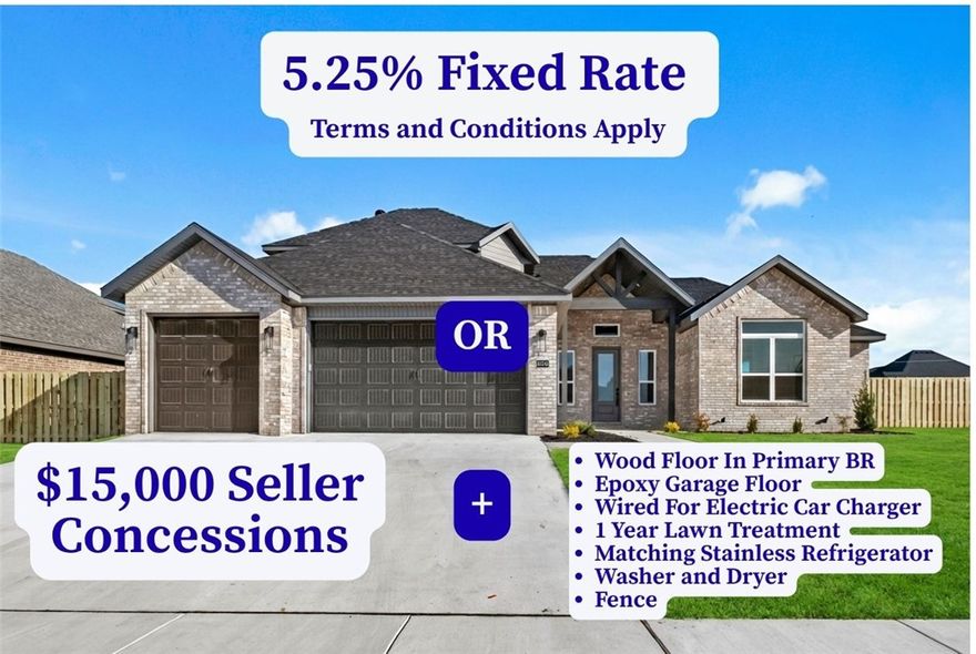 Seller is offering Wood Flooring in the Primary Bedroom, Epoxy Garage Floor, Wired for Electric Car Charger in the Garage, 1 Year Lawn Treatment Program, Matching Stainless Refrigerator, Washer, Dryer, and $15,000 in Closing Costs, OR a 5.25% Fixed Rate (Terms and Conditions Apply with the builder’s preferred lender).Step into the Walker Plan, a thoughtfully designed 2-story home offering 4 bedrooms and 3 bathrooms. The open floor plan creates a warm, inviting atmosphere, with a spacious eat-in kitchen ideal for everyday living and entertaining. The primary suite is a private retreat, featuring a tiled shower, double vanity sinks, and his-and-her closets for ample storage. Additional bedrooms provide space for family, guests, or a home office. Enjoy outdoor living on the covered patio with a cozy fireplace—perfect for gatherings or quiet evenings. A fenced backyard, 3-car garage, gutters, and blinds add even more convenience and value.