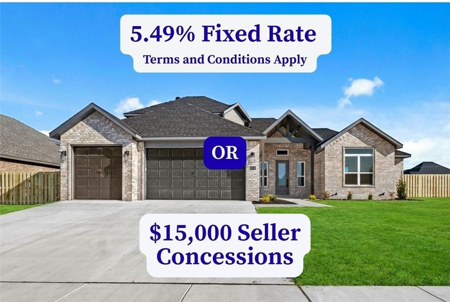 5.49% fixed rate (Terms and Conditions Apply) or $15,000 seller concessions. Step into the Walker Plan, a thoughtfully designed 2-story home offering 4 bedrooms and 3 bathrooms. The open floor plan creates a warm, inviting atmosphere, with a spacious eat-in kitchen ideal for everyday living and entertaining. The primary suite is a private retreat, featuring a tiled shower, double vanity sinks, and his-and-her closets for ample storage. Additional bedrooms provide space for family, guests, or a home office. Enjoy outdoor living on the covered patio with a cozy fireplace—perfect for gatherings or quiet evenings. A fenced backyard, 3-car garage, gutters, and blinds add even more convenience and value. This brand-new home blends comfort, style, and functionality, making it the perfect place to call your own. Taxes are based on land only. Additionally, incentives from other preferred lenders are available.