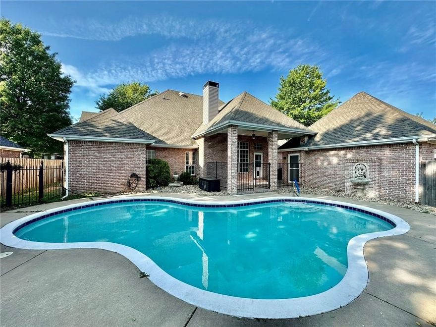 Perfect for those social gatherings! Beautiful pool maintained by the owner to free you up for all of the fun. Prime location near Pinnacle, restaurants, and Walmart Amp. Close to Mercy Trailhead bikeable to Neighborhood Market. Convenient to I49 and a park just a few streets away. Gorgeous large office with full wall-built ins. Spacious kitchen with pantry and double ovens. No need to be concerned about storage, 2 separate 2 car garages! Call for a showing today!