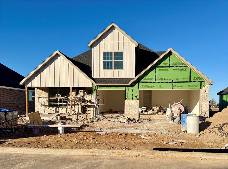 Bariloche delivers the ideal mix of comfort and convenience with a quiet suburban setting just off Highway 412. Enjoy quick access to I-49, schools, shopping, dining, and local sports venues. Welcome to the Evergreen Plan, offering 5 bedrooms, 3 bathrooms, and 2,640 heated square feet. This two-story layout features an open living area, spacious kitchen, and dedicated dining space. The primary suite includes a soaking tub, walk-in shower, and large walk-in closet. Four additional bedrooms and two full bathrooms provide plenty of space for family, guests, or office use.Finishes include luxury vinyl plank flooring in the main living areas, tile in wet areas, and carpet in the bedrooms and closets. A covered patio, 3-car garage, fenced backyard, gutters, and blinds make this home move-in ready.