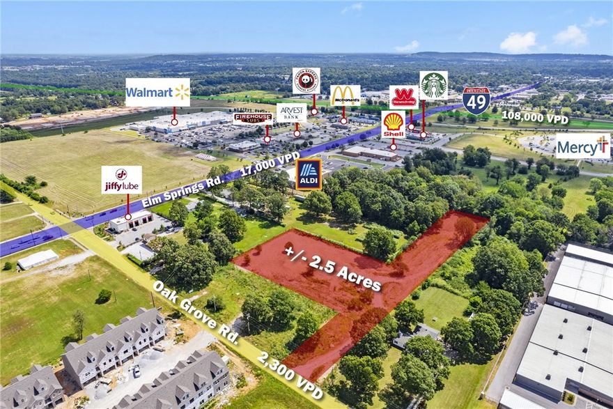 Prime development opportunity on +/- 2.5 acres of level land near I-49! This piece of land is strategically located near one of the busiest Walmart Supercenters, considered a "Test Store" and surrounded by excellent neighboring businesses, including, Aldi, Arvest Bank, and a Shell Gas Station. These business help provide a solid local demographic and potential customer base. Currently zoned A-1, offering flexibility for various development possibilities. Don't miss out on this ideal site for your next project!